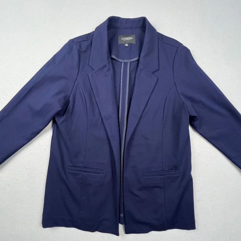 Liverpool Blazer Women XL Cadet Blue Open Front Ponte Knit Professional